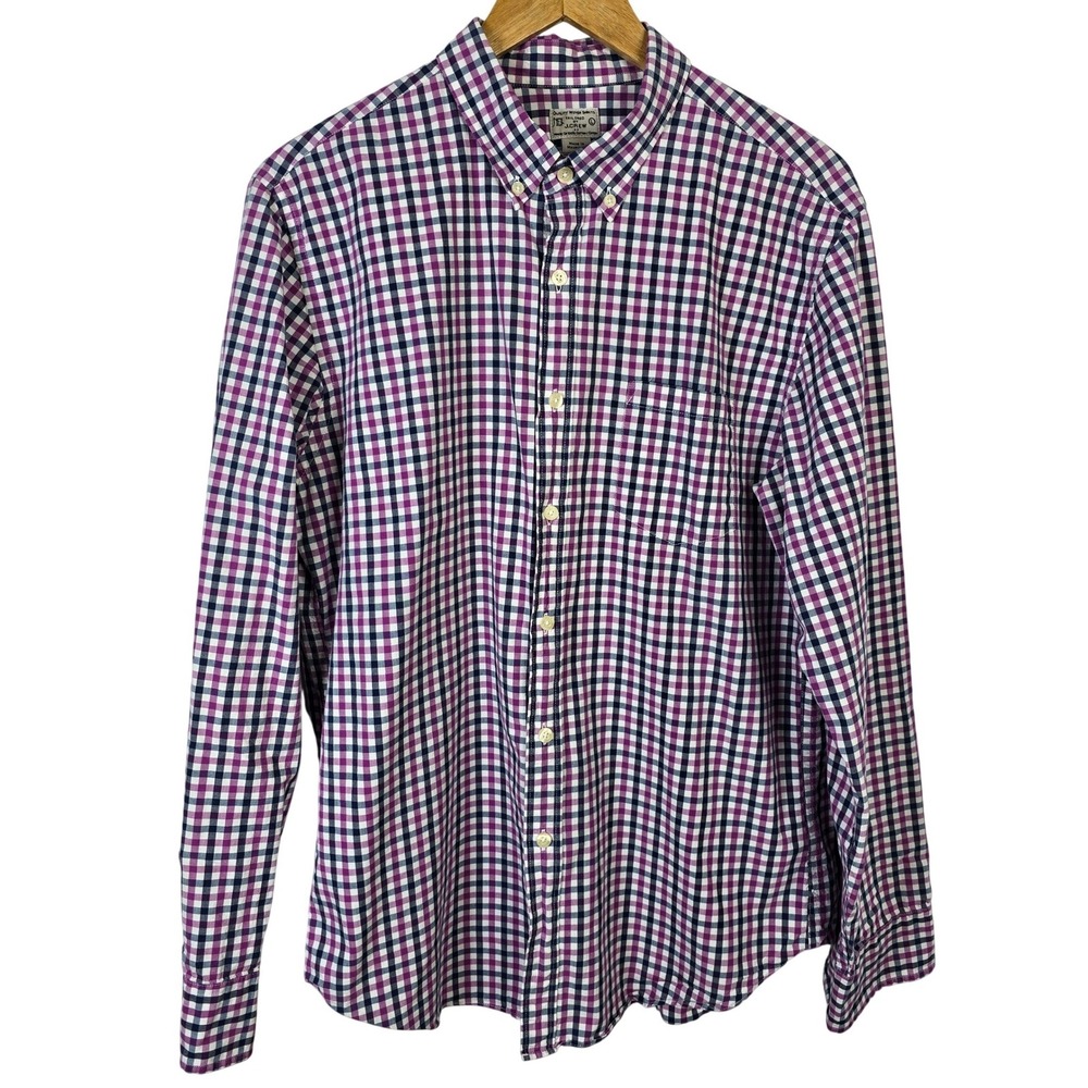 J Crew Mens Button Down Shirt Plaid Long Sleeve Cotton‎ Tailored Fit Size L